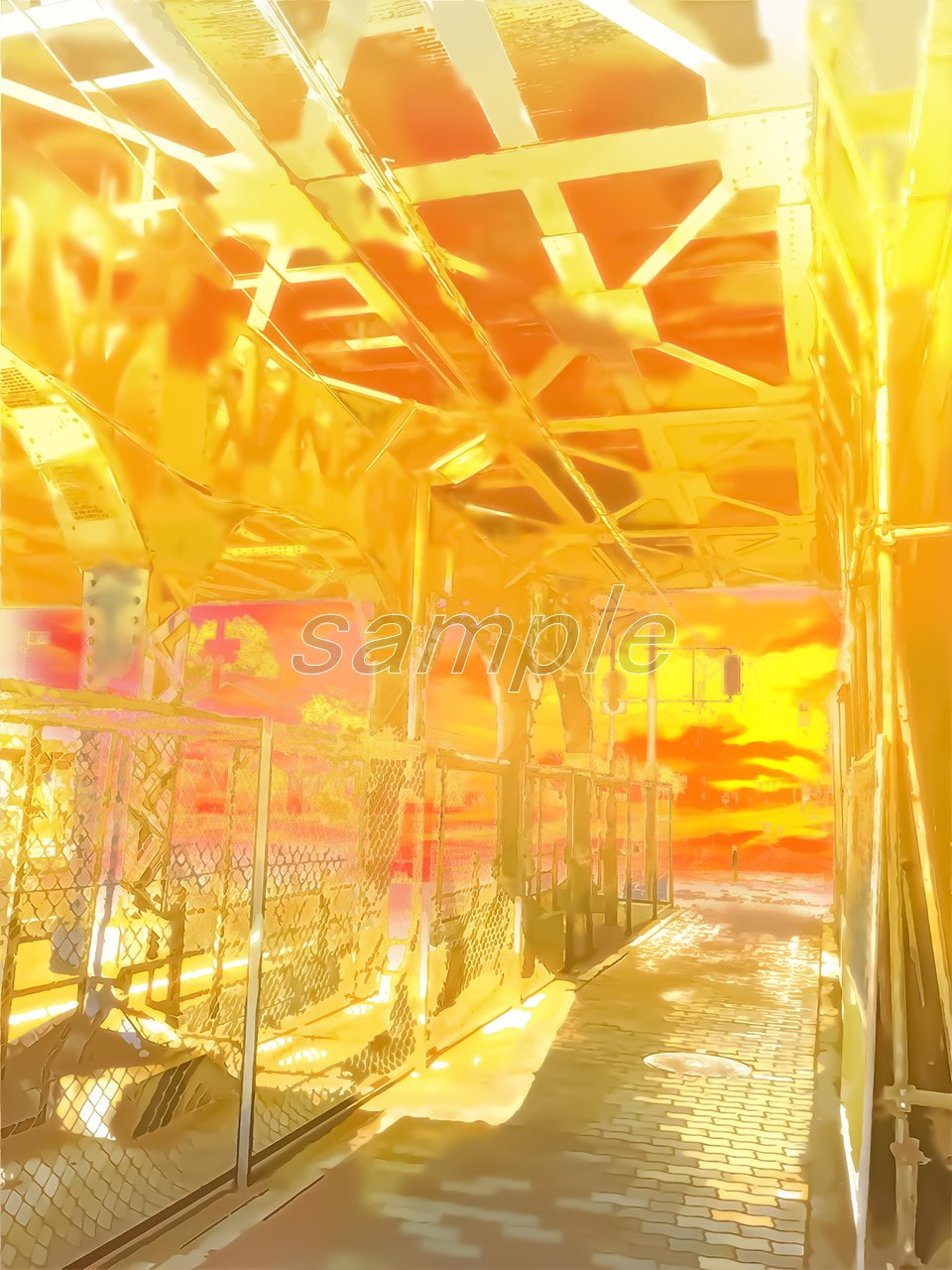 日差しの眩しい高架下 【背景素材_夕方差分+空くり抜きセット】