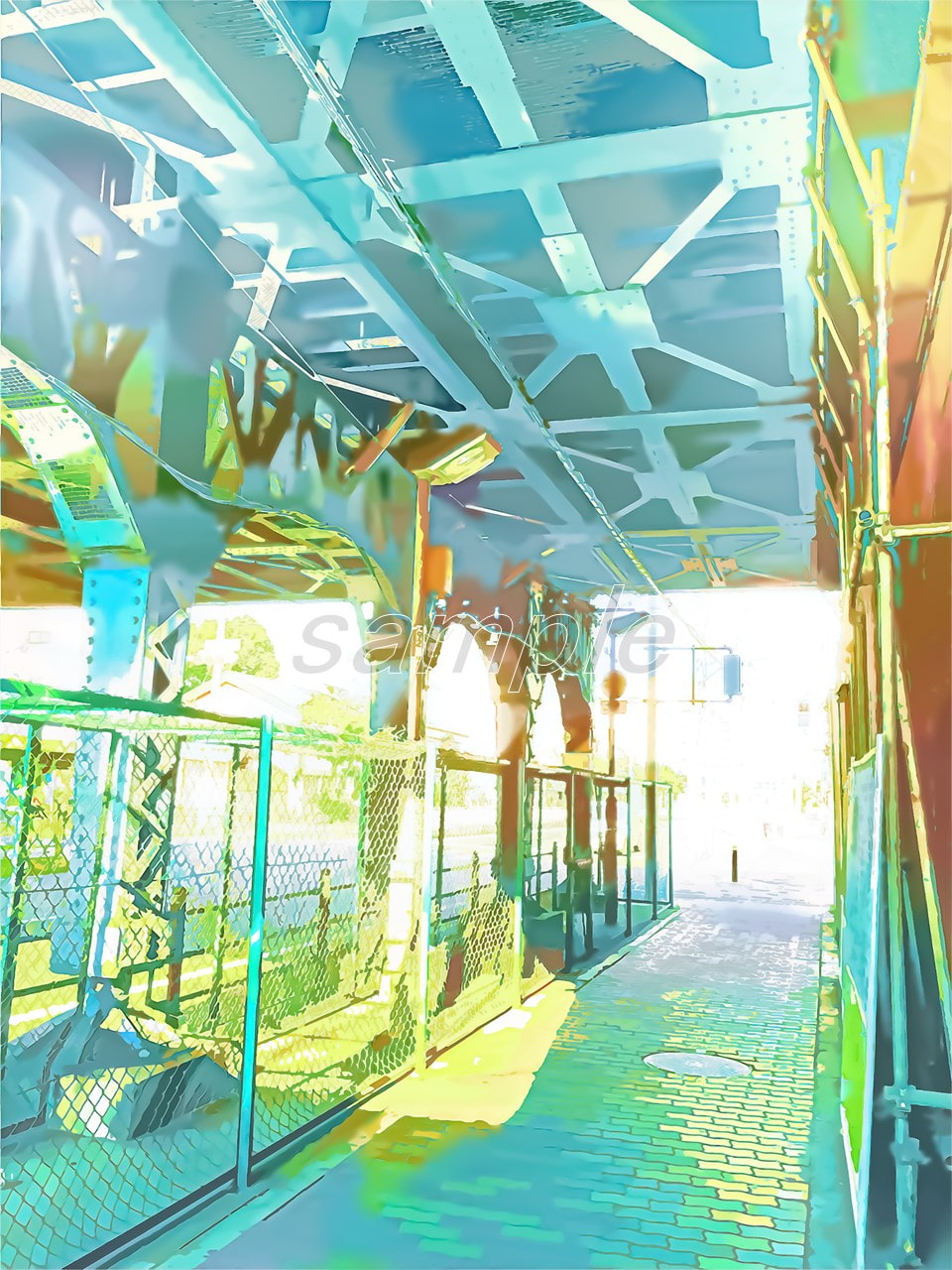 日差しの眩しい高架下 【背景素材_夕方差分+空くり抜きセット】