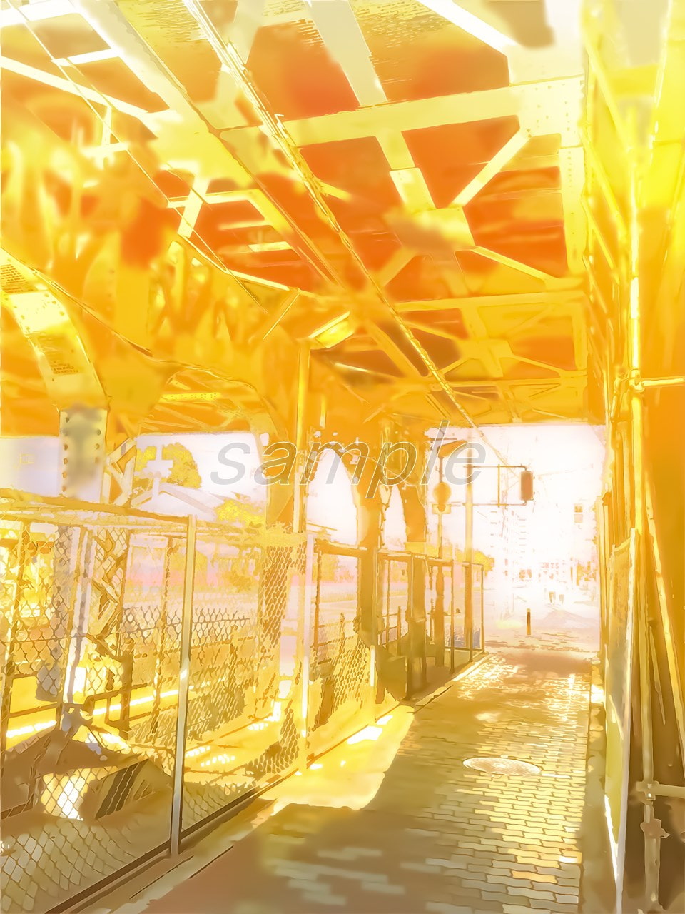 日差しの眩しい高架下 【背景素材_夕方差分+空くり抜きセット】