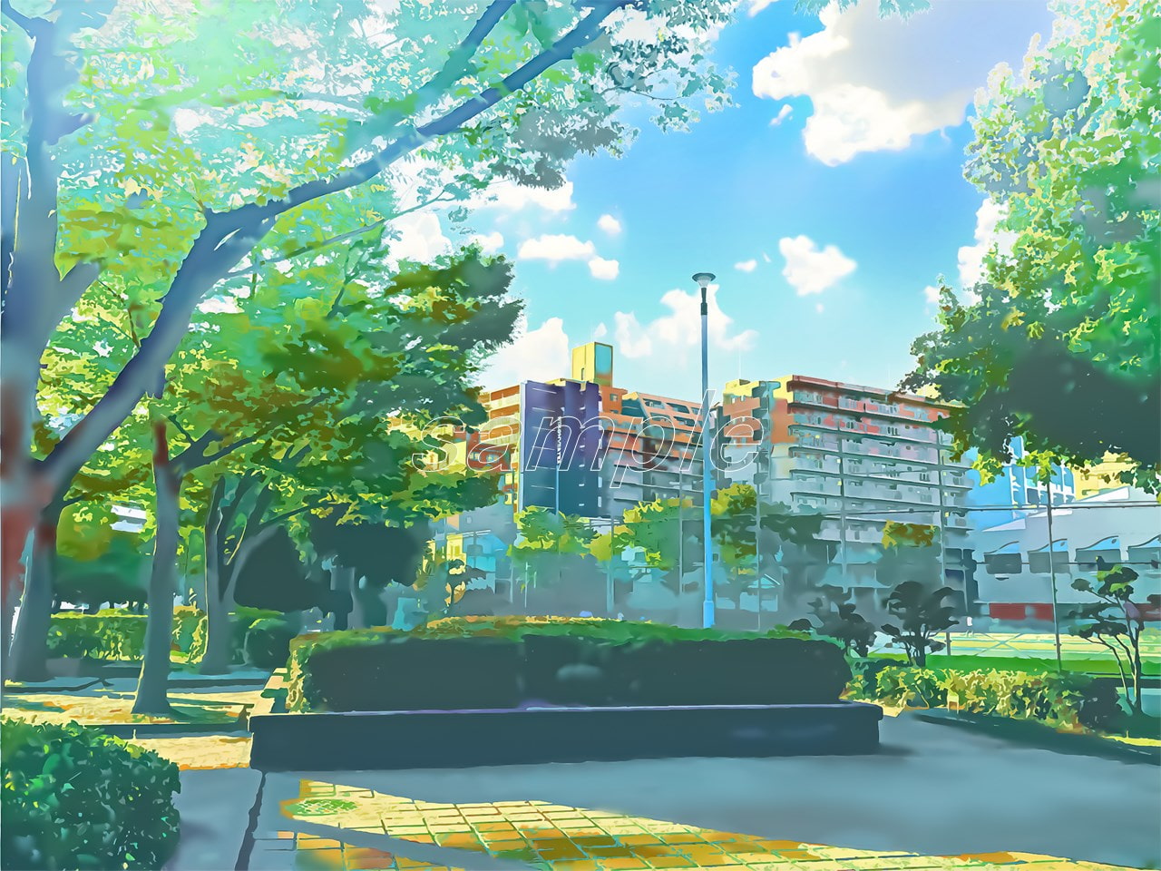 都会の公園【背景素材_夕方差分+空くり抜きセット】