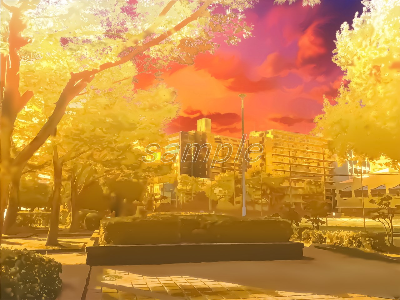 都会の公園【背景素材_夕方差分+空くり抜きセット】