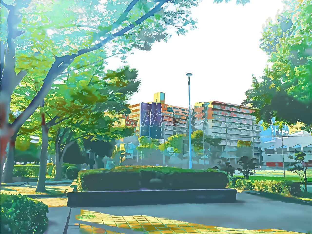 都会の公園【背景素材_夕方差分+空くり抜きセット】