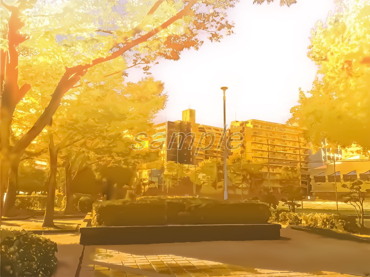 都会の公園【背景素材_夕方差分+空くり抜きセット】