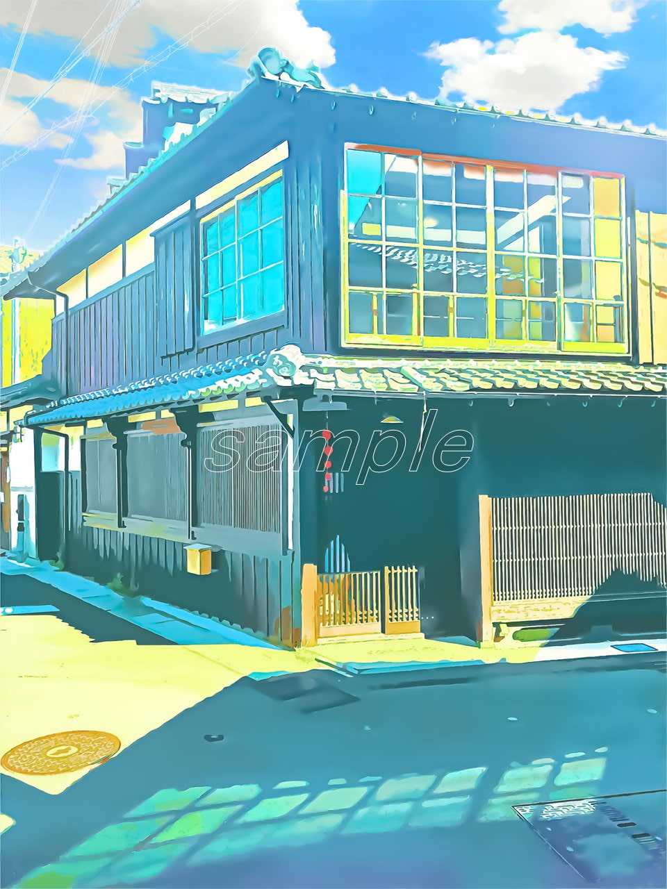 古風な日本家屋【背景素材_夕方差分+空くり抜きセット】