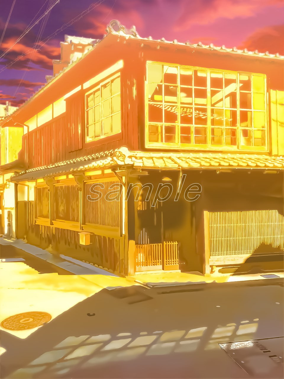 古風な日本家屋【背景素材_夕方差分+空くり抜きセット】