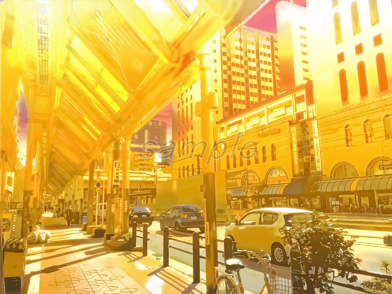 都会の大通り2【背景素材_夕方差分+空くり抜きセット】