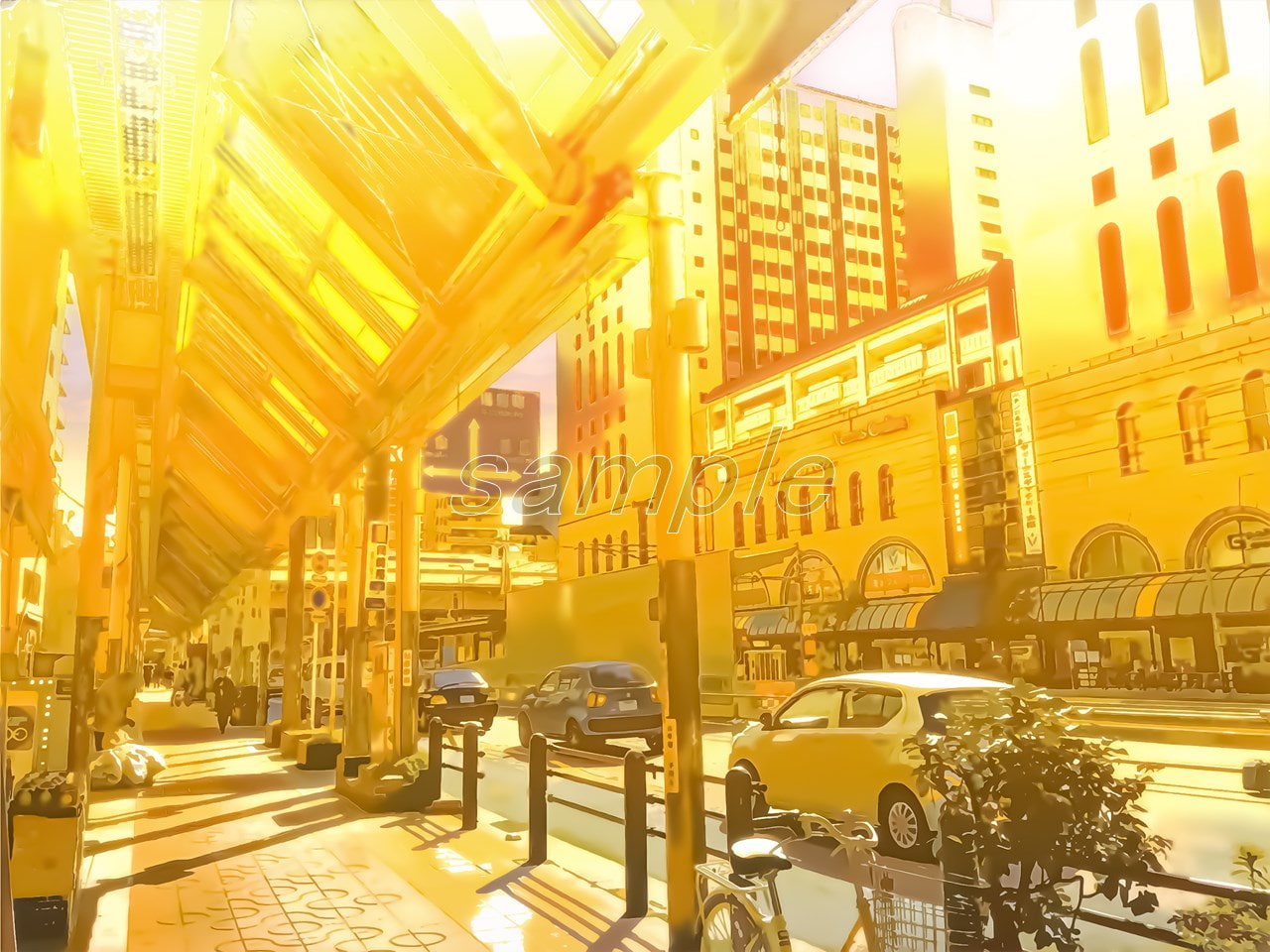 都会の大通り2【背景素材_夕方差分+空くり抜きセット】