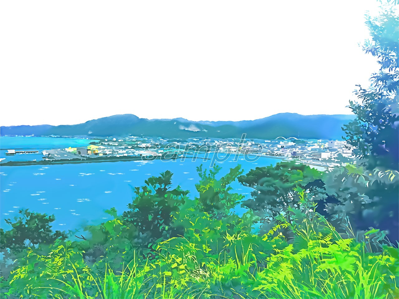 港町と港湾の眺め 【背景素材_夕方差分+空くり抜きセット】