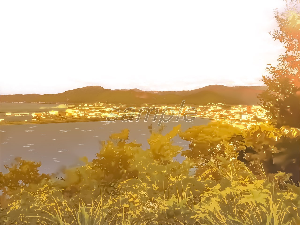 港町と港湾の眺め 【背景素材_夕方差分+空くり抜きセット】