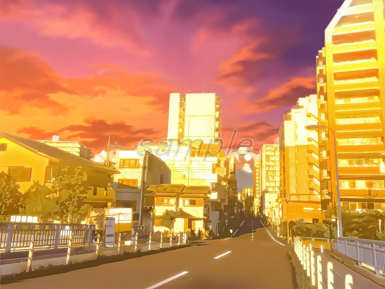 都会の大通り3【背景素材_夕方差分+空くり抜きセット】