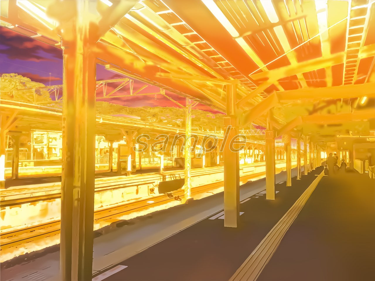 駅のホーム2【背景素材_夕方差分+空くり抜きセット】