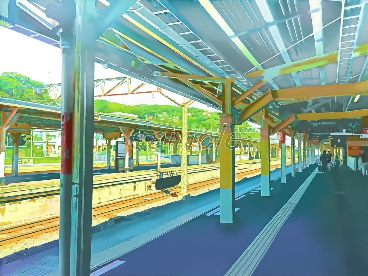 駅のホーム2【背景素材_夕方差分+空くり抜きセット】