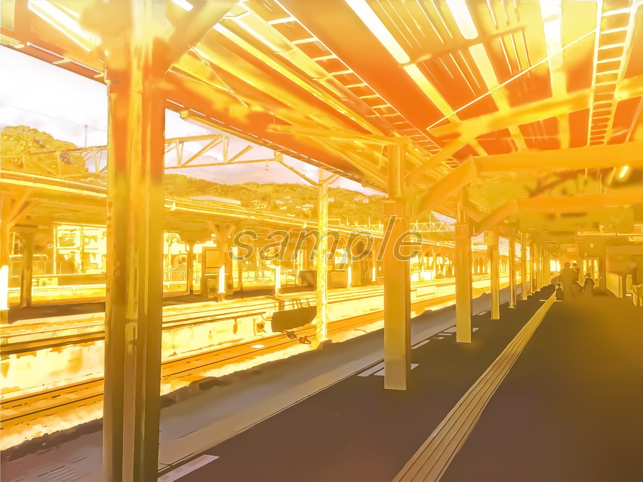 駅のホーム2【背景素材_夕方差分+空くり抜きセット】
