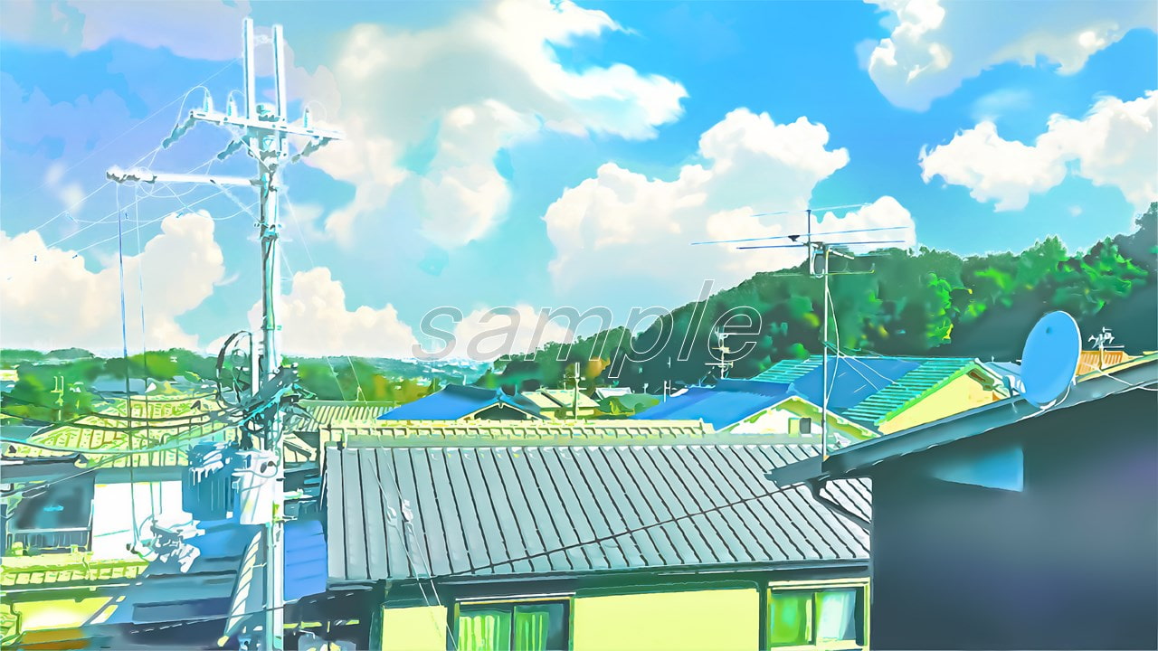 住宅街の屋根【背景素材_夕方差分+空くり抜きセット】