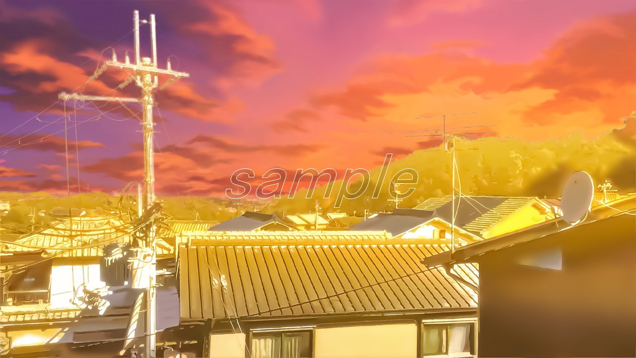 住宅街の屋根【背景素材_夕方差分+空くり抜きセット】