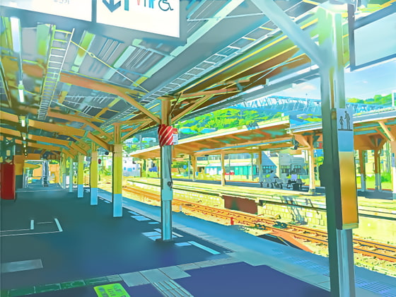 駅のホーム3【背景素材_夕方差分+空くり抜きセット】