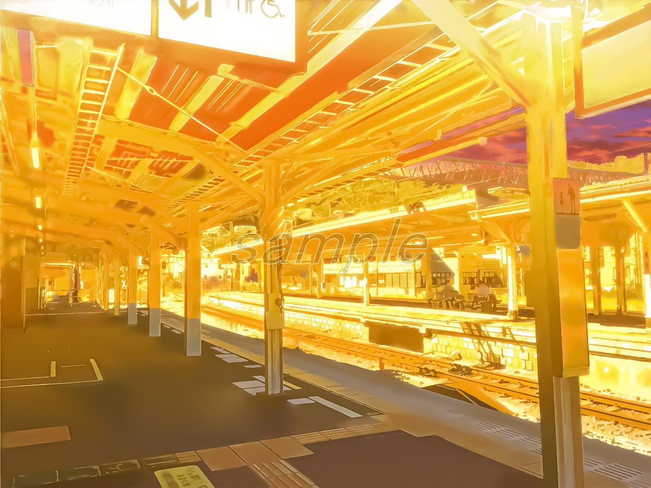 駅のホーム3【背景素材_夕方差分+空くり抜きセット】