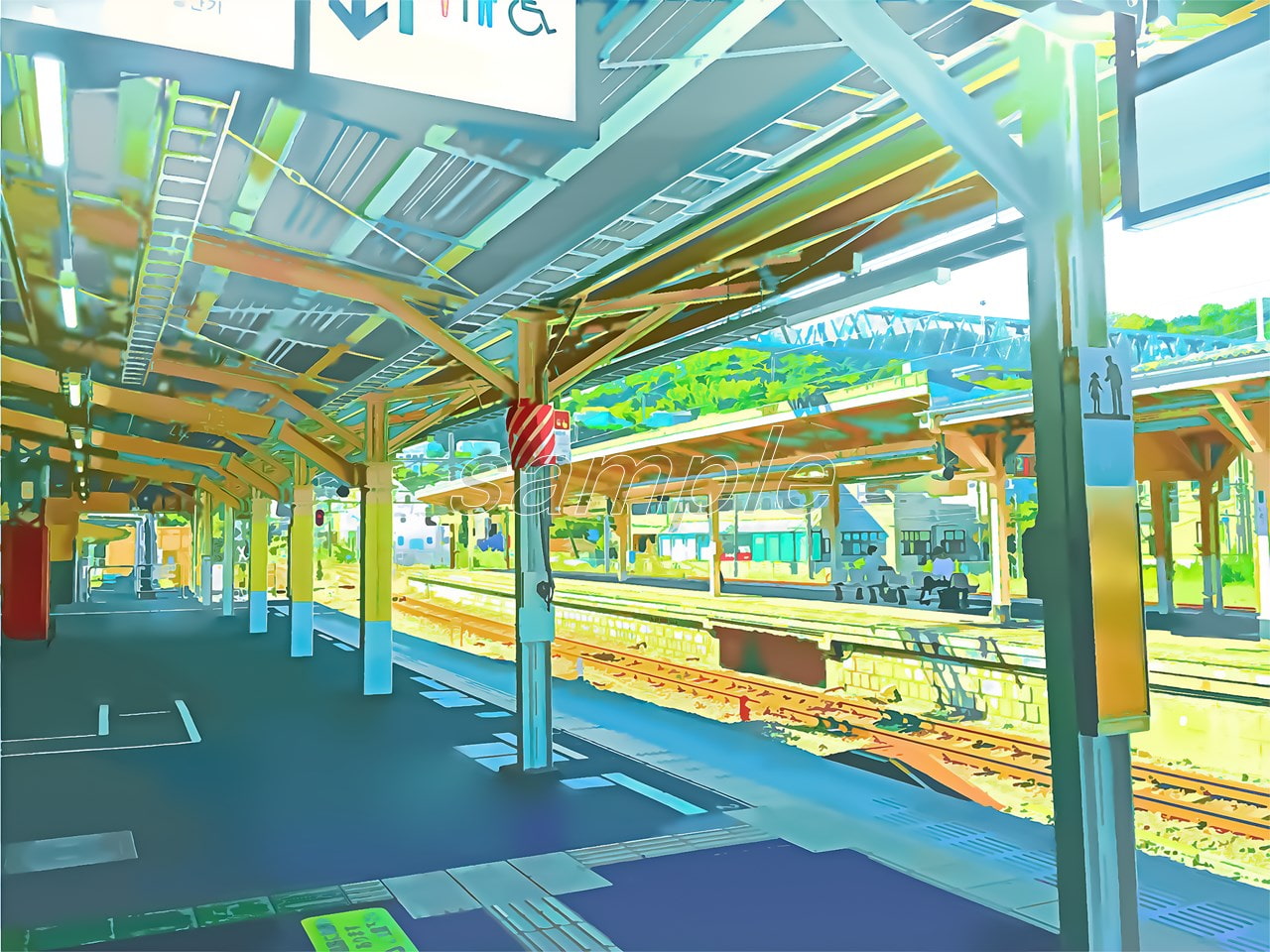 駅のホーム3【背景素材_夕方差分+空くり抜きセット】