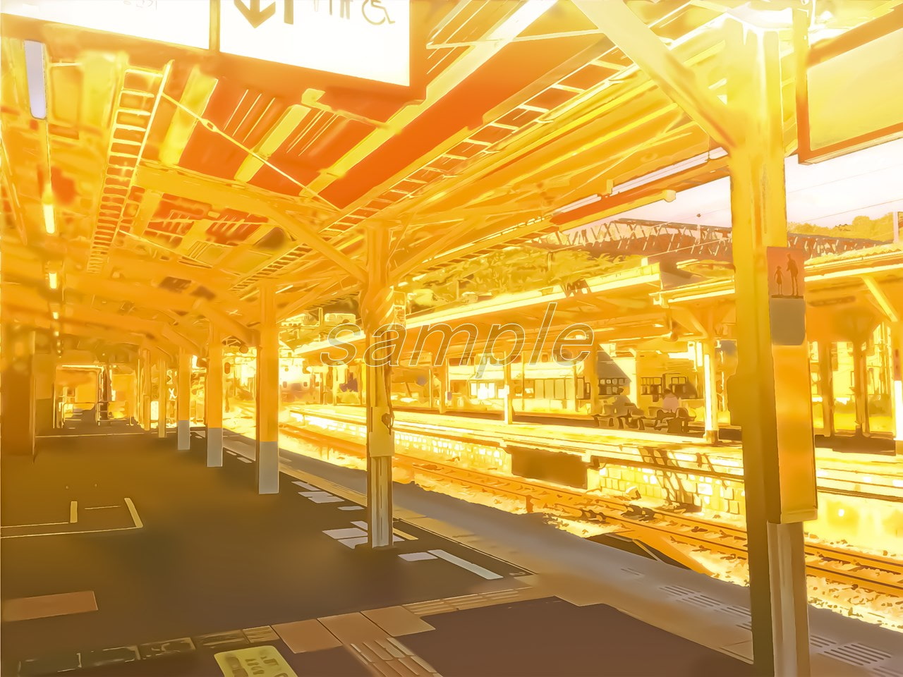 駅のホーム3【背景素材_夕方差分+空くり抜きセット】