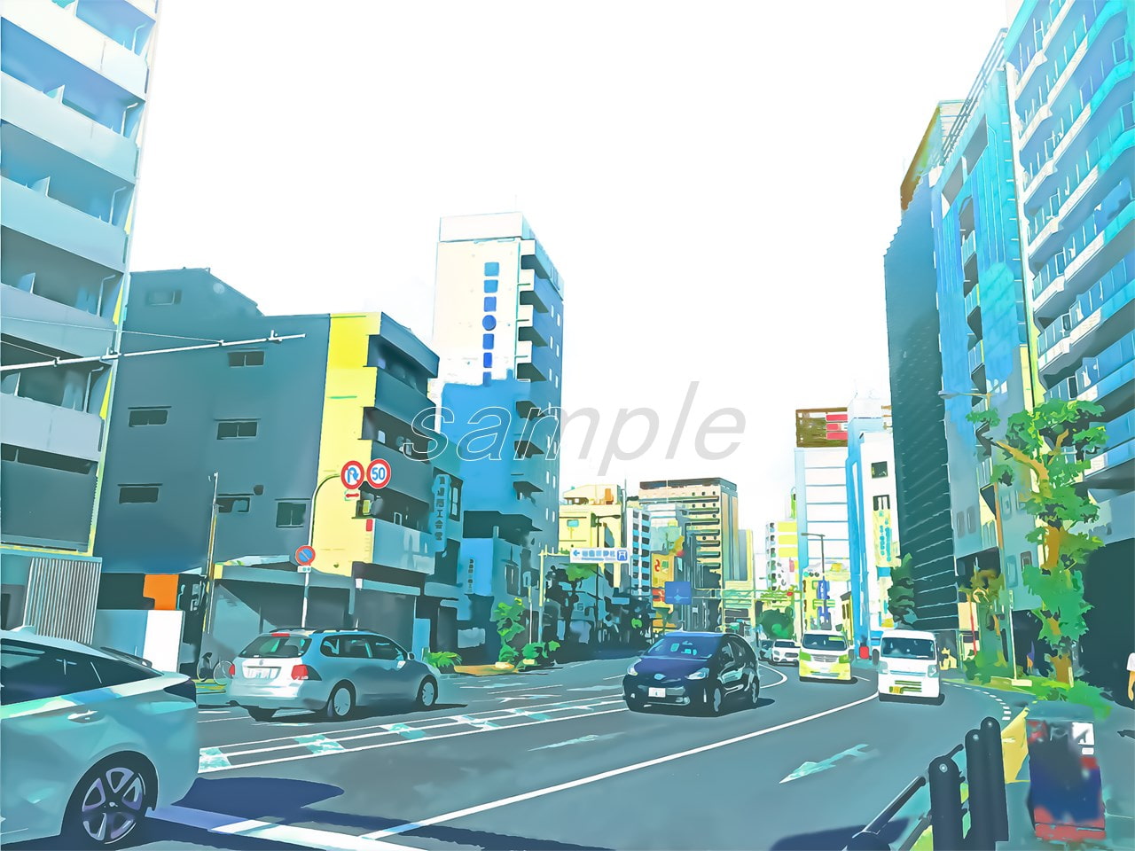 都会の大通り4【背景素材_夕方差分+空くり抜きセット】