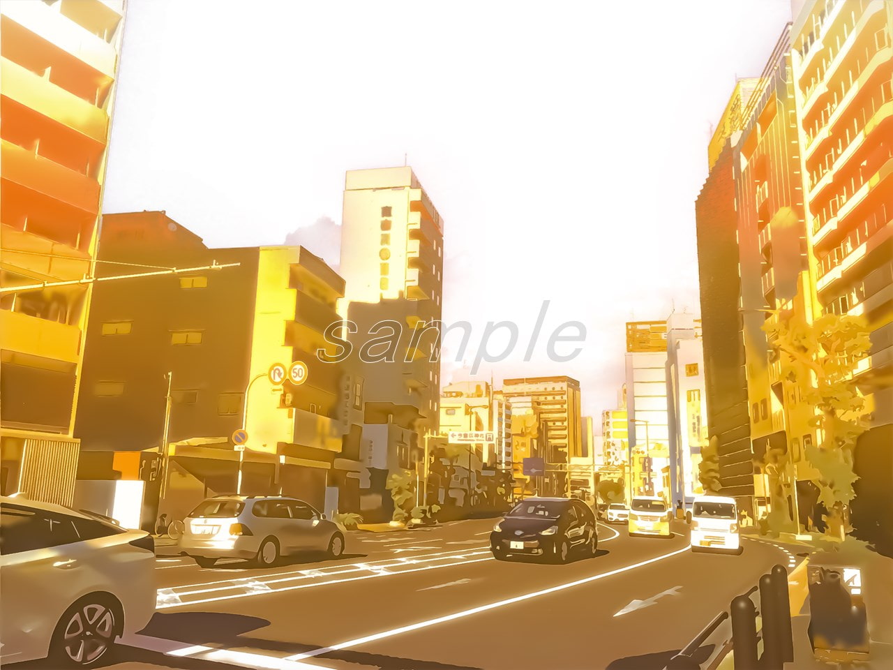 都会の大通り4【背景素材_夕方差分+空くり抜きセット】