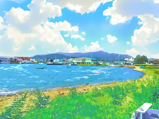 港町と港湾の眺め2【背景素材_夕方差分+空くり抜きセット】