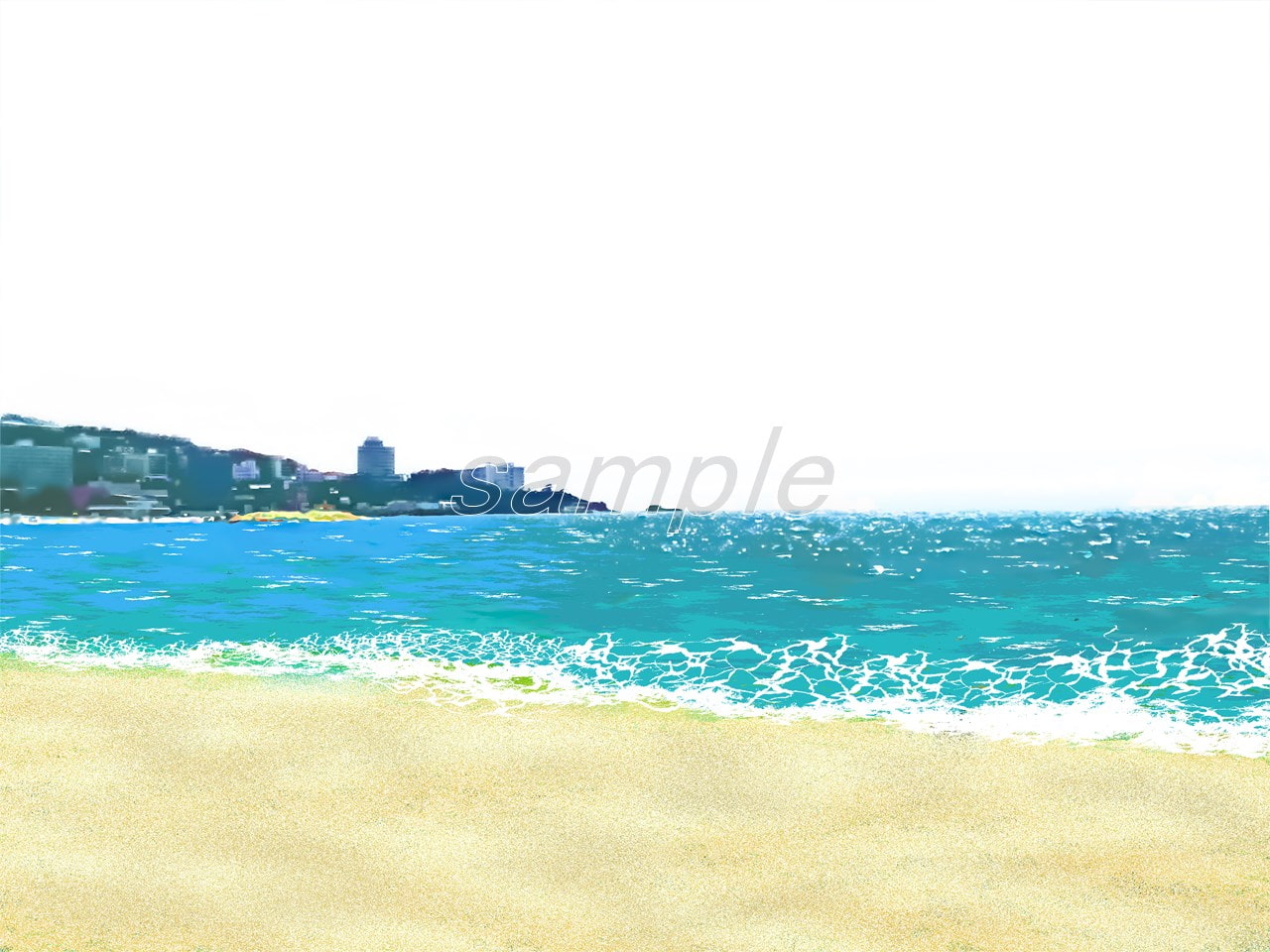 砂浜の海水浴場 【背景素材_夕方差分+空くり抜きセット】