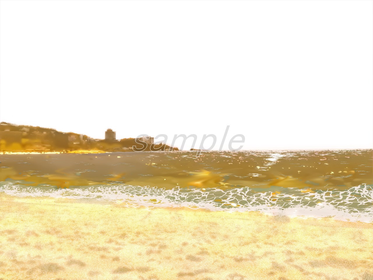 砂浜の海水浴場 【背景素材_夕方差分+空くり抜きセット】
