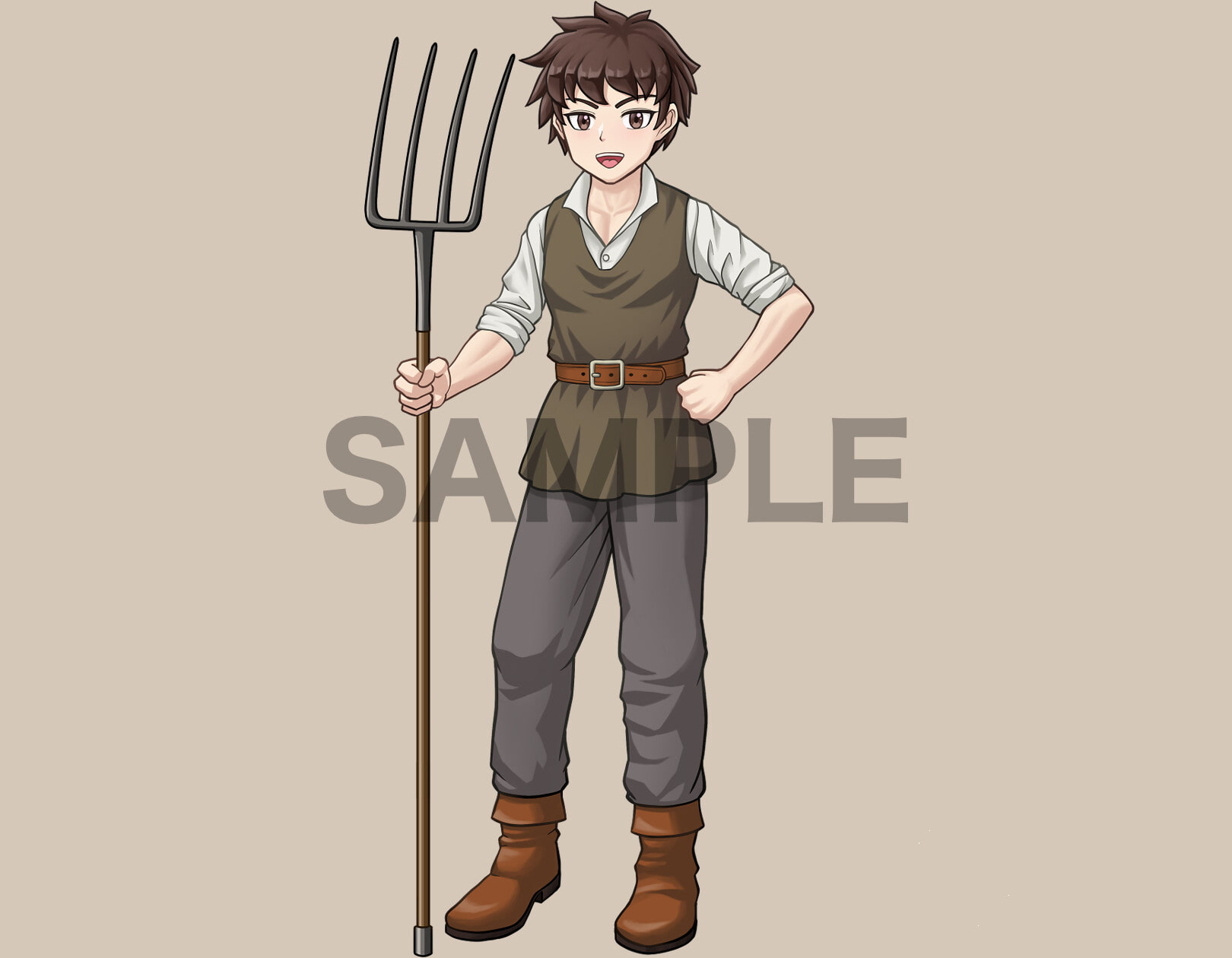 立ち絵素材、村の青年(少年)、村人、農民、農夫、C07