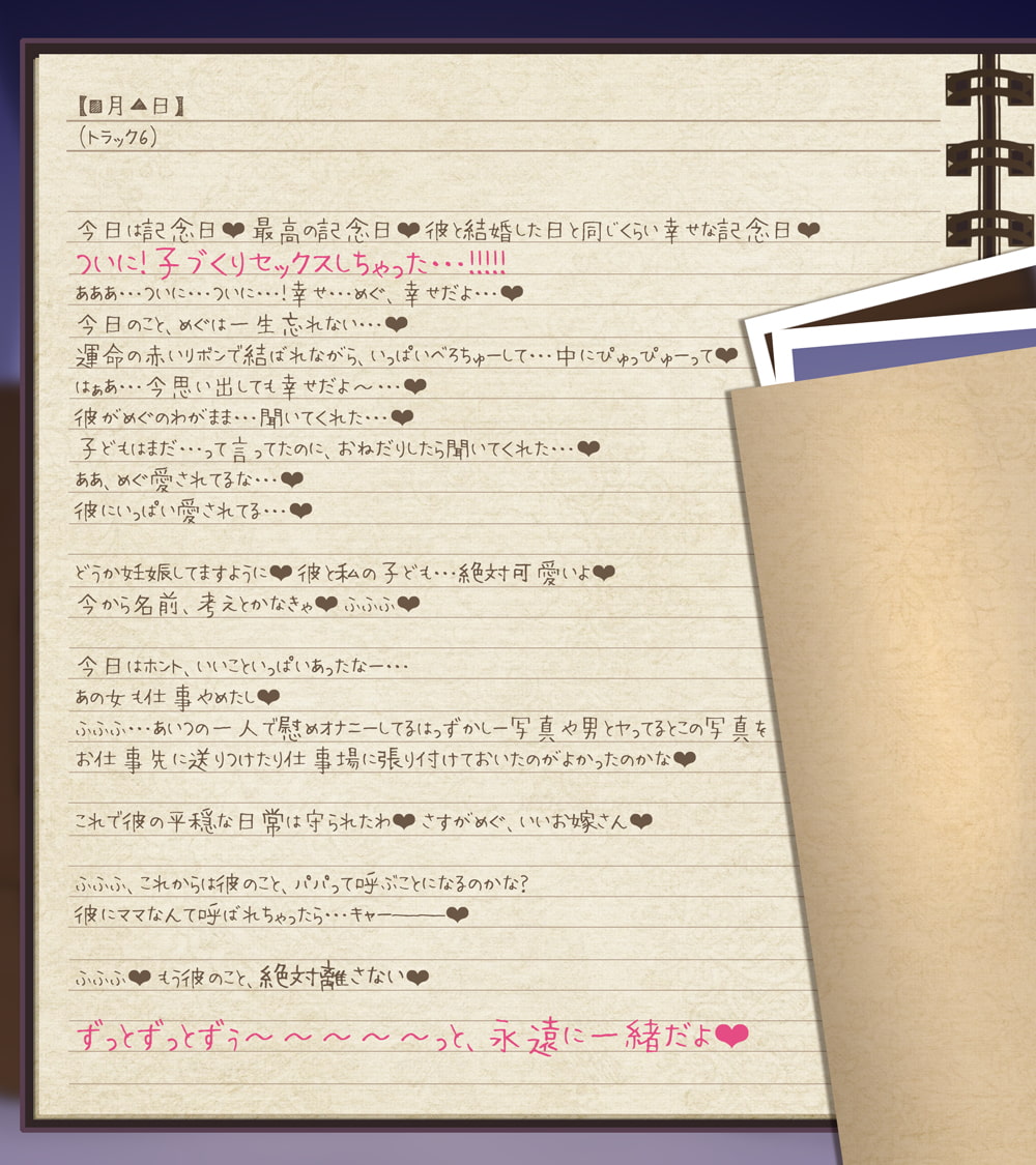 【28日間台本同梱/超リアル音源】ストーカー女の愛妻日記。～僕への愛と執着がすごいイカレ女と強制ラブラブ子作りセックス～【KU100】