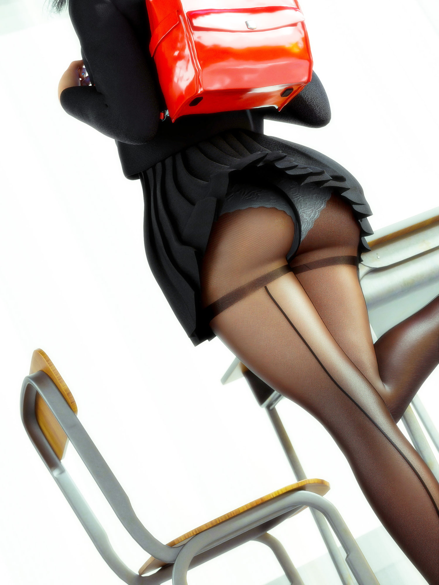 制服黒タイツJKに挟まれたい