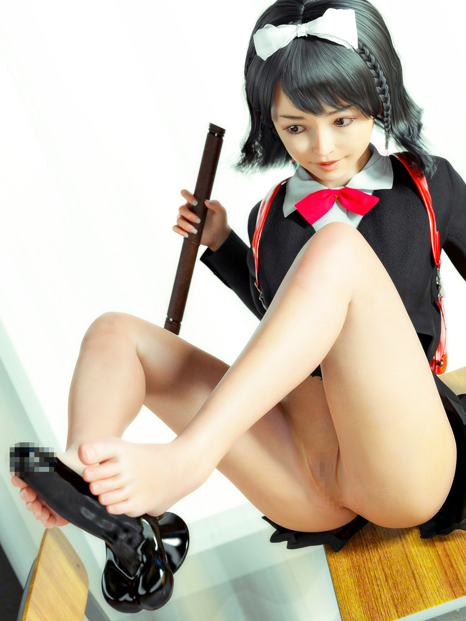 制服黒タイツJKに挟まれたい