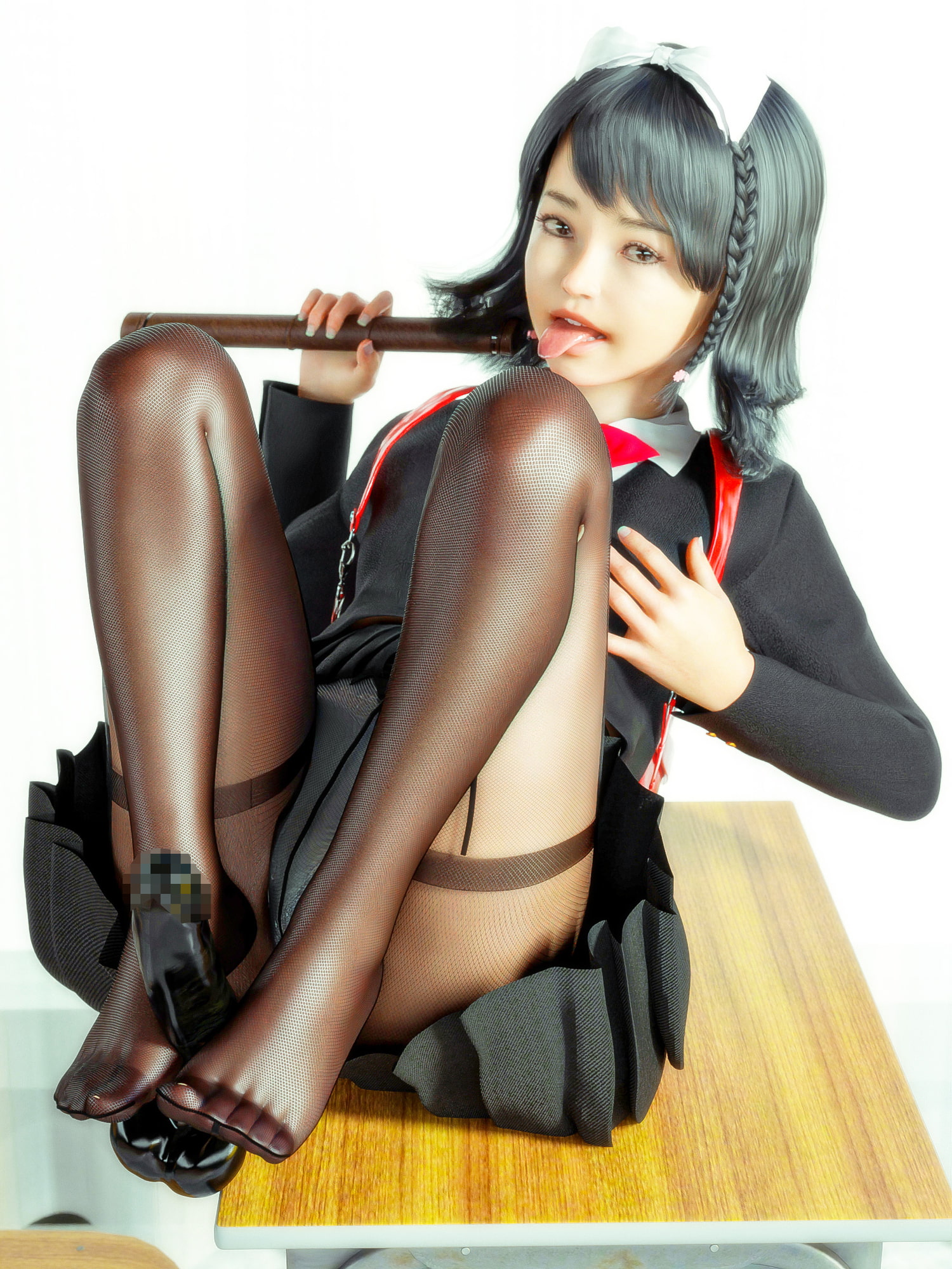 制服黒タイツJKに挟まれたい