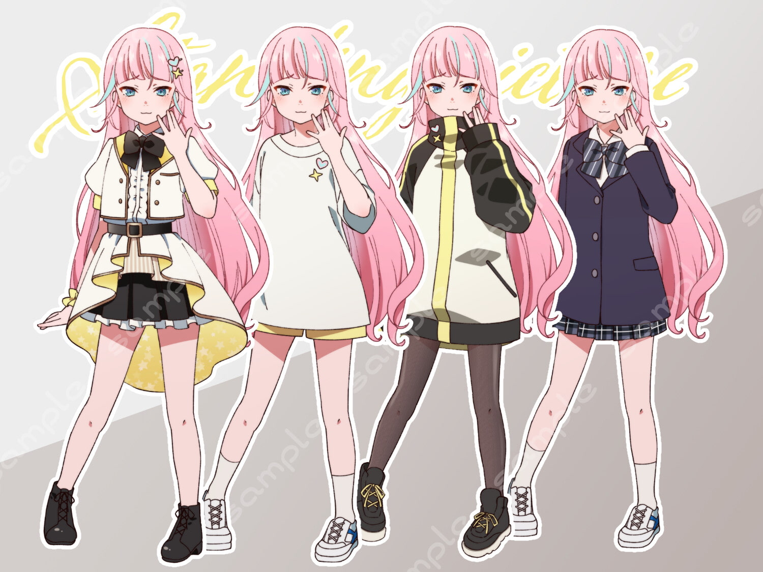 立ち絵素材_63(メスガキ系アイドル全身、表情各18種、アイドル衣装、レッスン着、私服、制服差分あり)