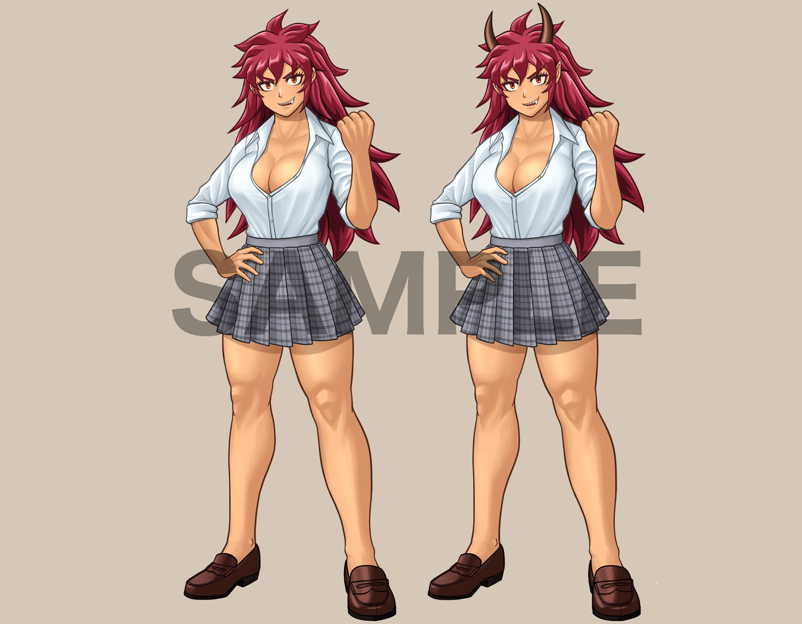 立ち絵素材、パワータイプの女子高生、女番長、脳筋キャラ、C05