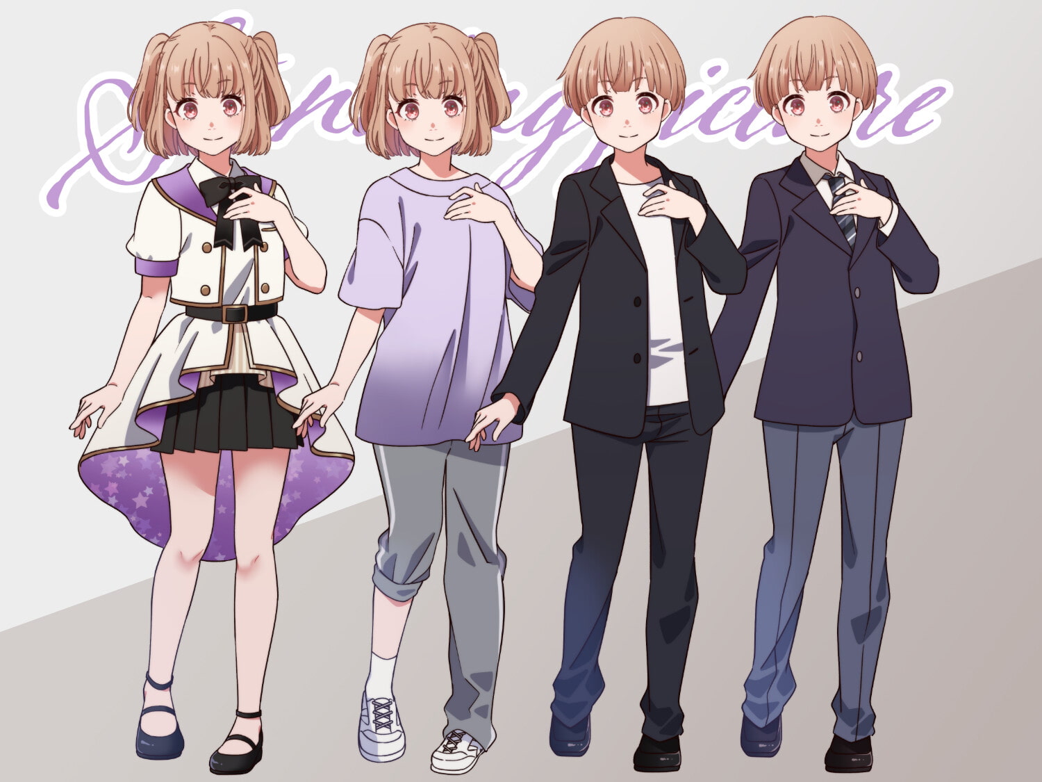 立ち絵素材_66(男の娘アイドル全身、表情各18種、アイドル衣装、レッスン着、私服、制服差分あり)