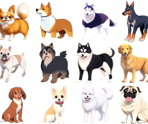 【犬20種類×5】著作権フリーの高解像度イラスト素材(画像100枚)