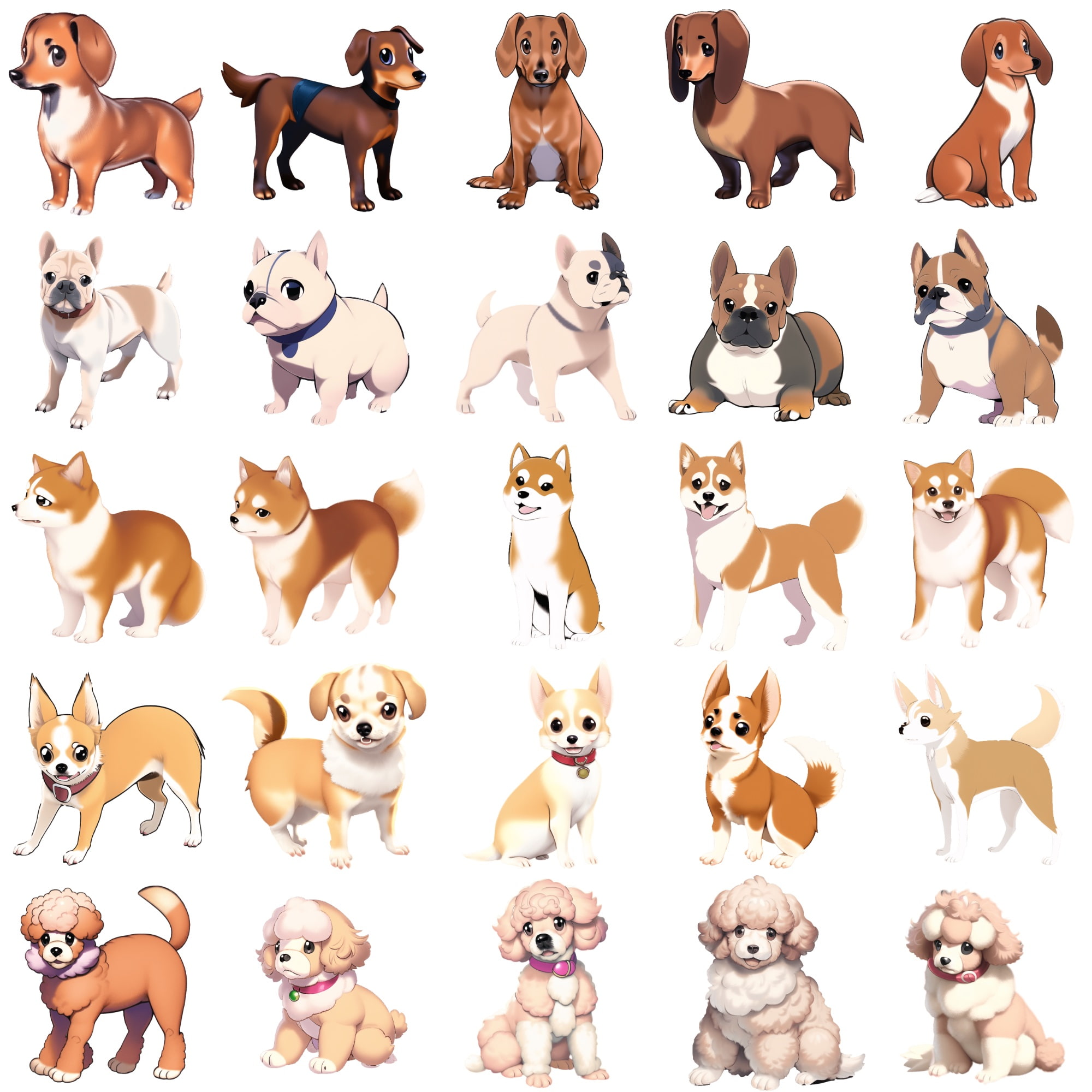 【犬20種類×5】著作権フリーの高解像度イラスト素材(画像100枚)