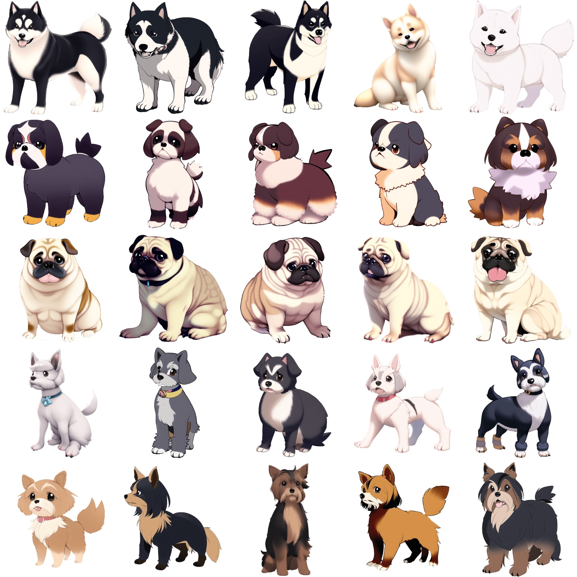 【犬20種類×5】著作権フリーの高解像度イラスト素材(画像100枚)
