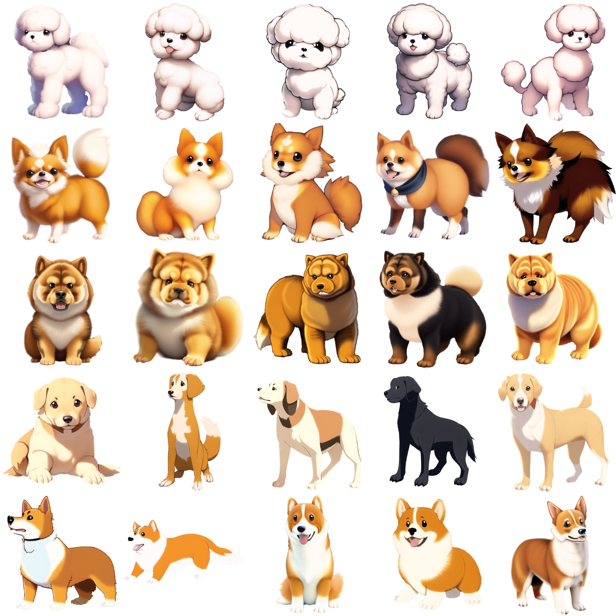 【犬20種類×5】著作権フリーの高解像度イラスト素材(画像100枚)