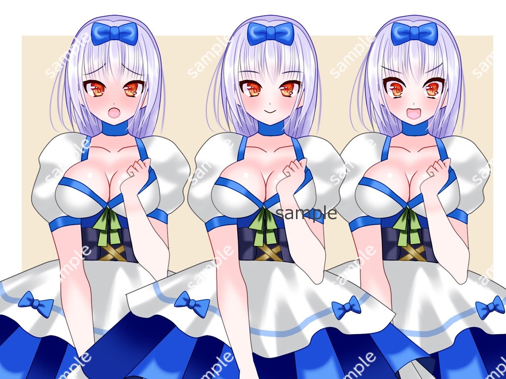 全身立ち絵素材・ファンタジー衣装《和風メイド蒼》