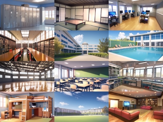 【アニメ調の学校や学園系背景】著作権フリーの高解像度画像(100枚)