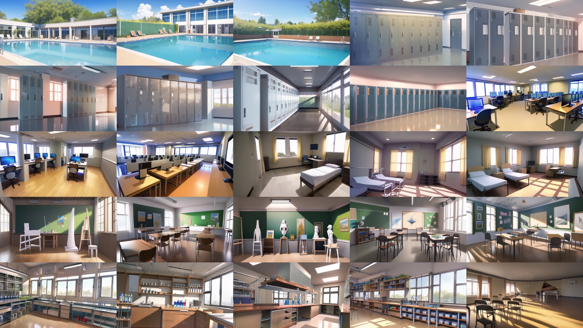 【アニメ調の学校や学園系背景】著作権フリーの高解像度画像(100枚)