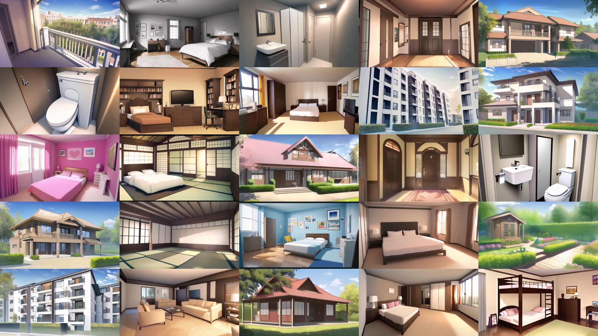 【アニメ調の家や室内系背景】著作権フリーの高解像度画像(100枚)