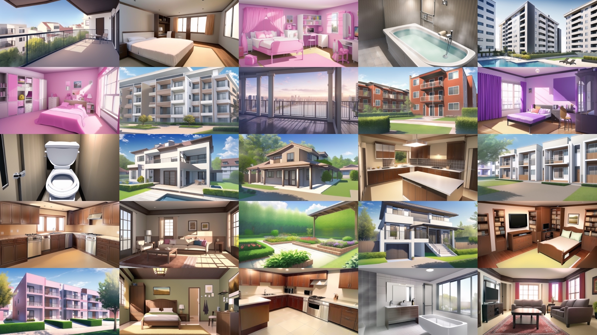 【アニメ調の家や室内系背景】著作権フリーの高解像度画像(100枚)