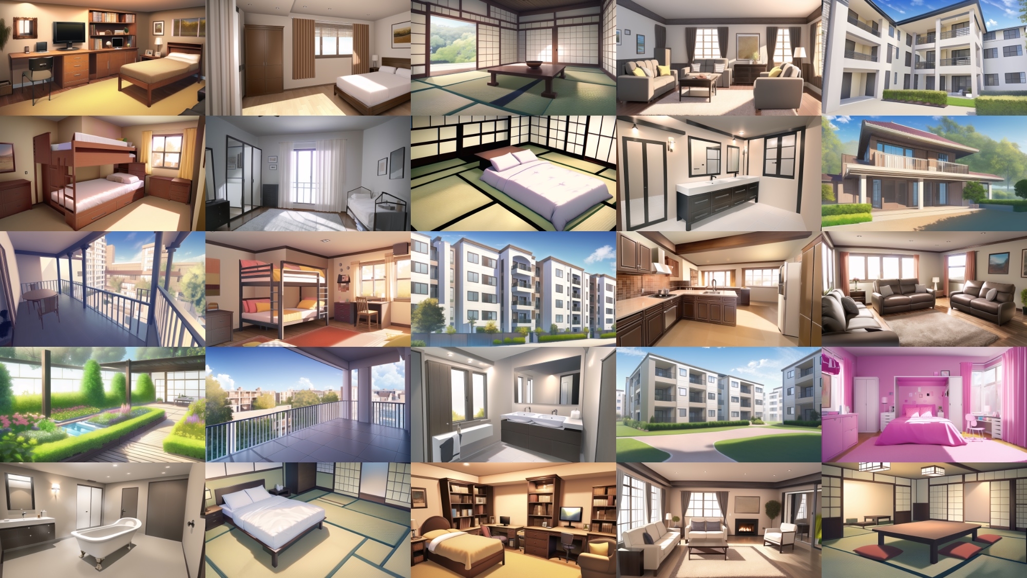 【アニメ調の家や室内系背景】著作権フリーの高解像度画像(100枚)