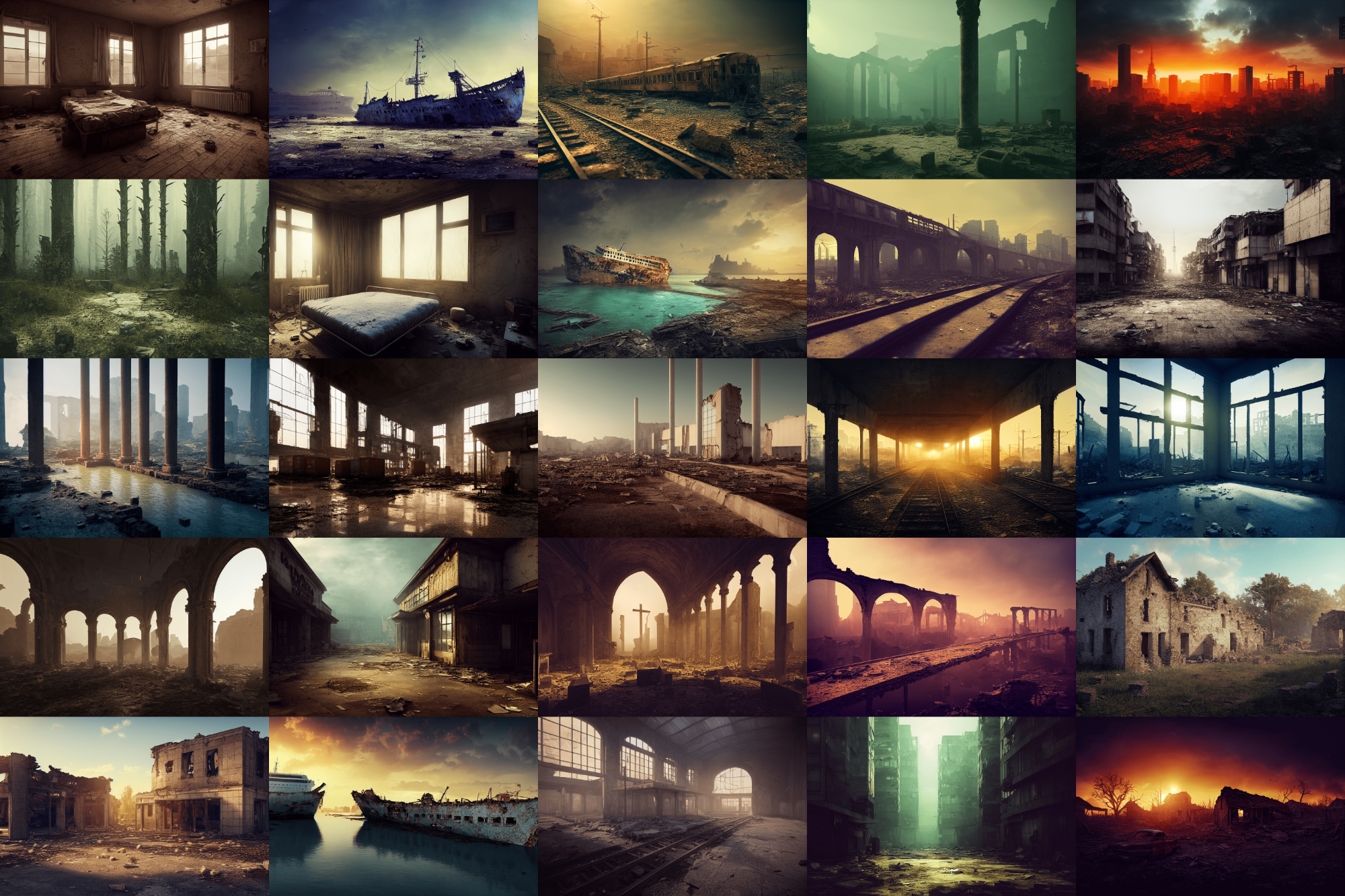 【ポストアポカリプス、廃墟背景】著作権フリーの高解像度画像(100枚)