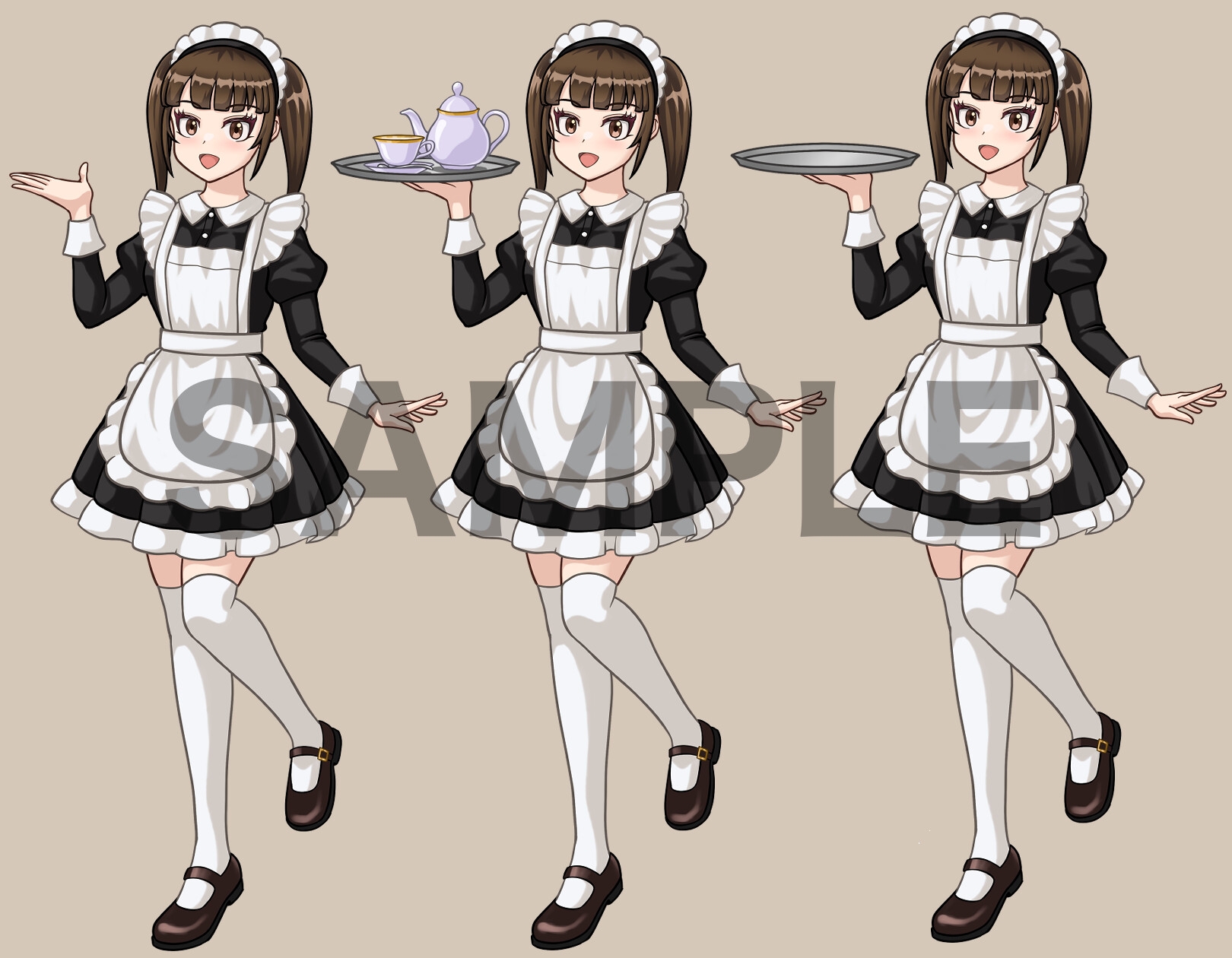 立ち絵素材、メイドの女の子、カフェ店員、ツインテール、C11