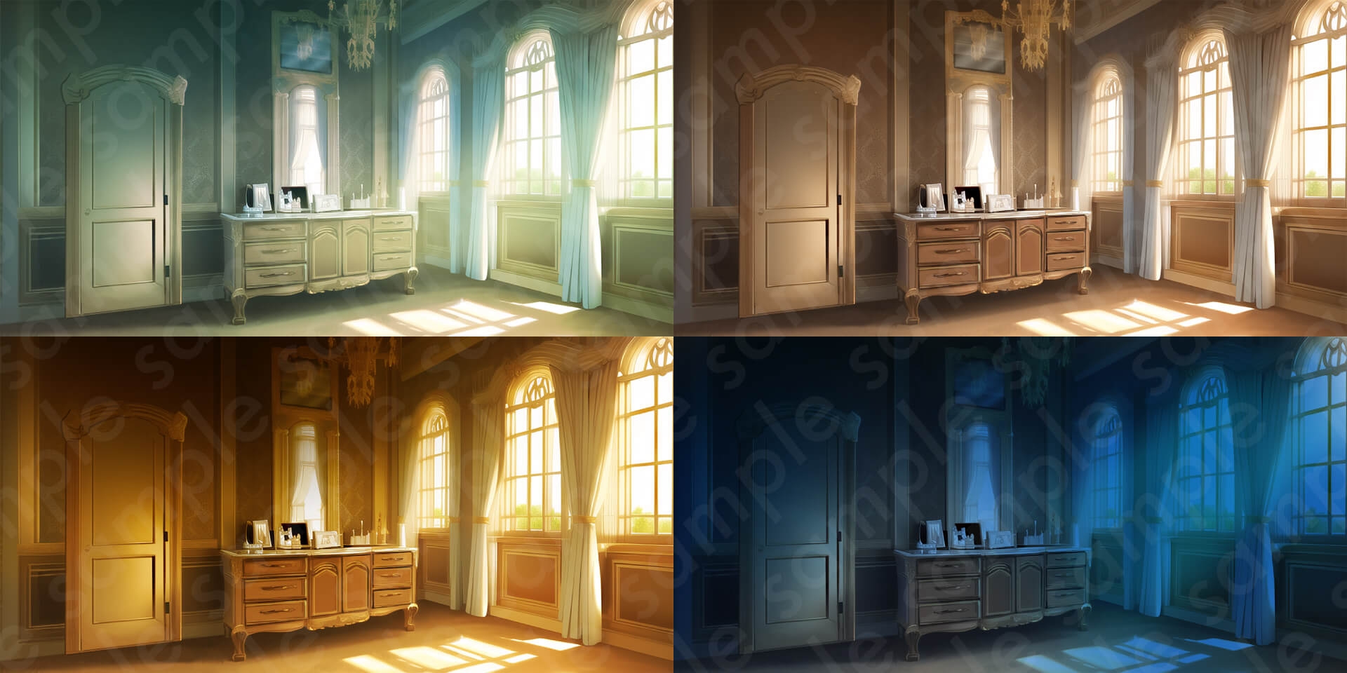 【背景素材】城・王宮・ファンタジー系6種セット【差分4種:朝・昼・夕・夜】