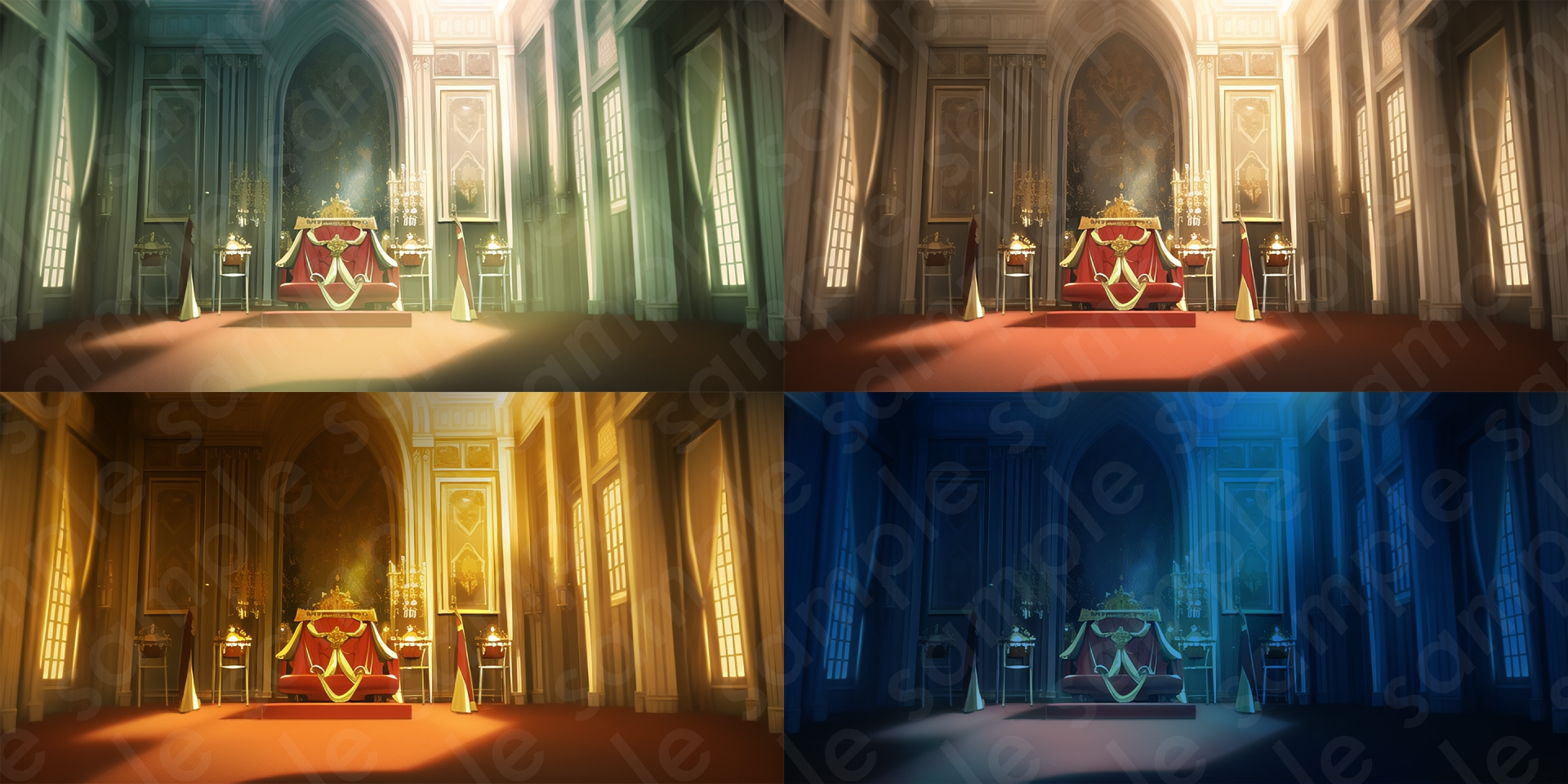 【背景素材】城・王宮・ファンタジー系6種セット【差分4種:朝・昼・夕・夜】